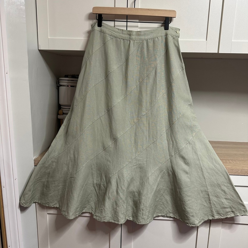 Appraisal Midi Skirt Womens 14 Taupe‎ Linen Blend Versatile Coastal Chic Flare